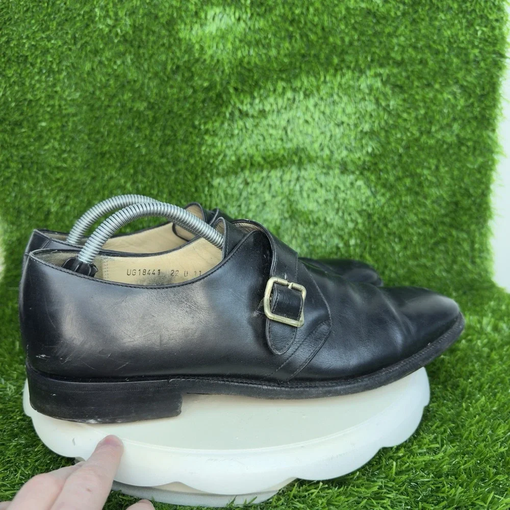 SALVATORE FERRAGAMO Size 11 B Black Leather Monk Strap Loafers Italy Made